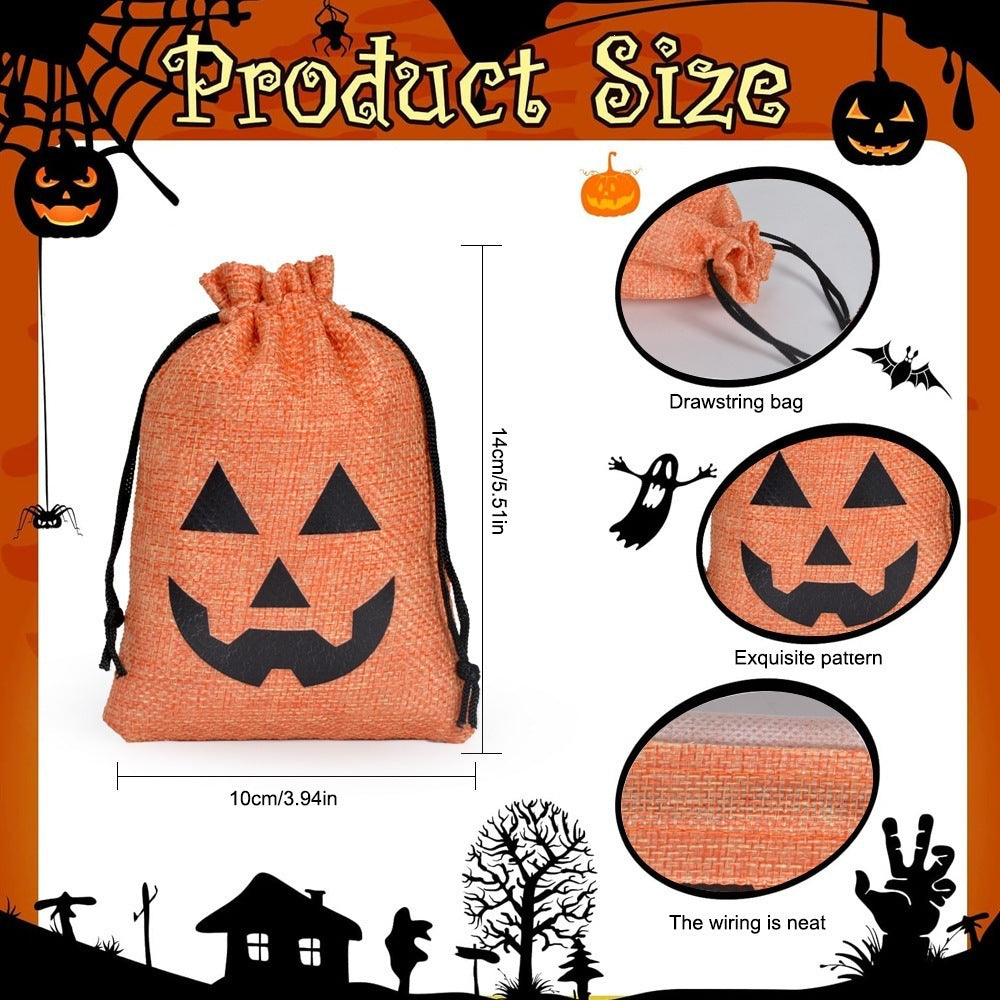 Halloween Party Gift Burlap Bag Candy Drawstring Pouch Christmas Ghost Festival Decoration Props Jewelry Set of 5