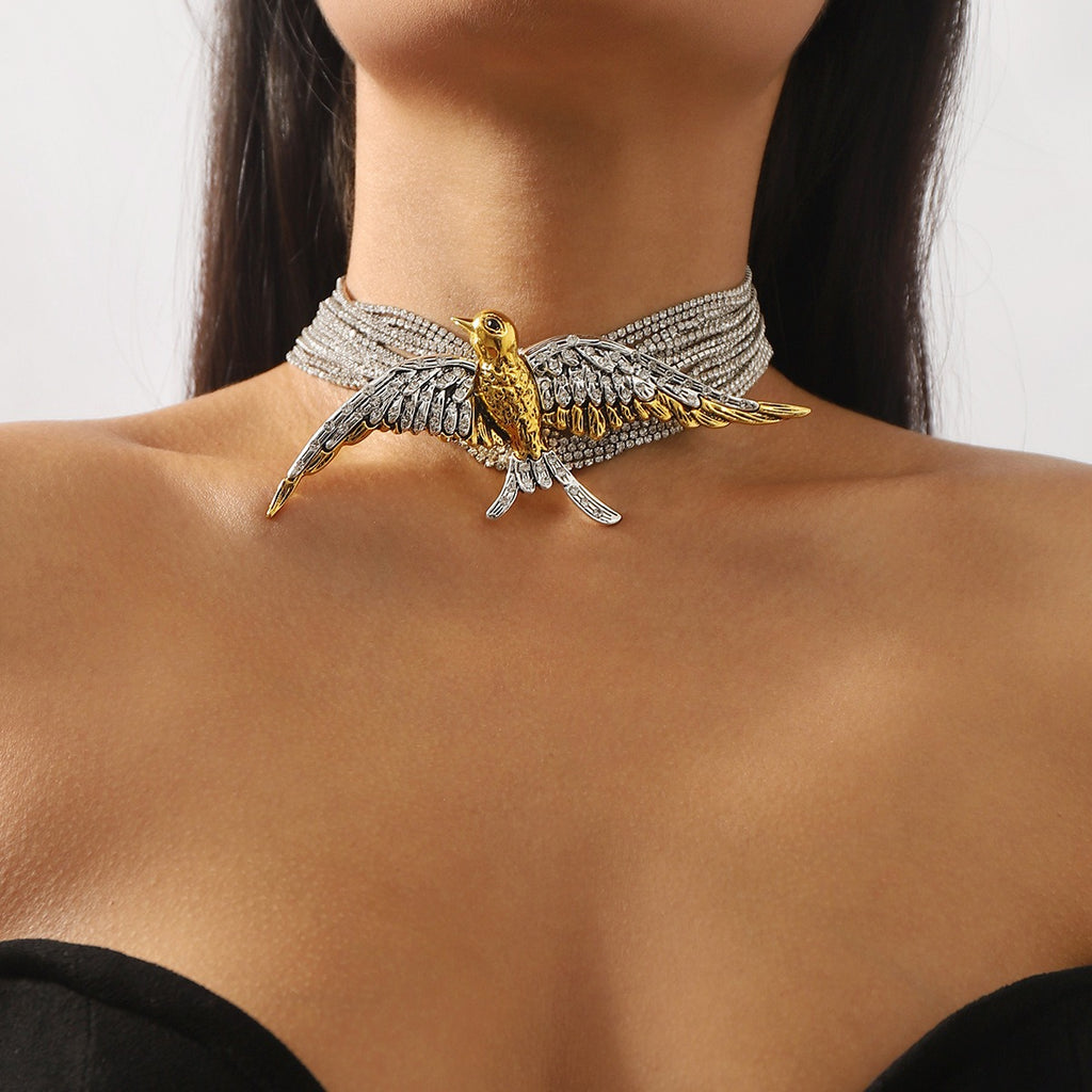European and American exaggerated and fashionable bird and swallow multi-layered necklaces full of diamonds