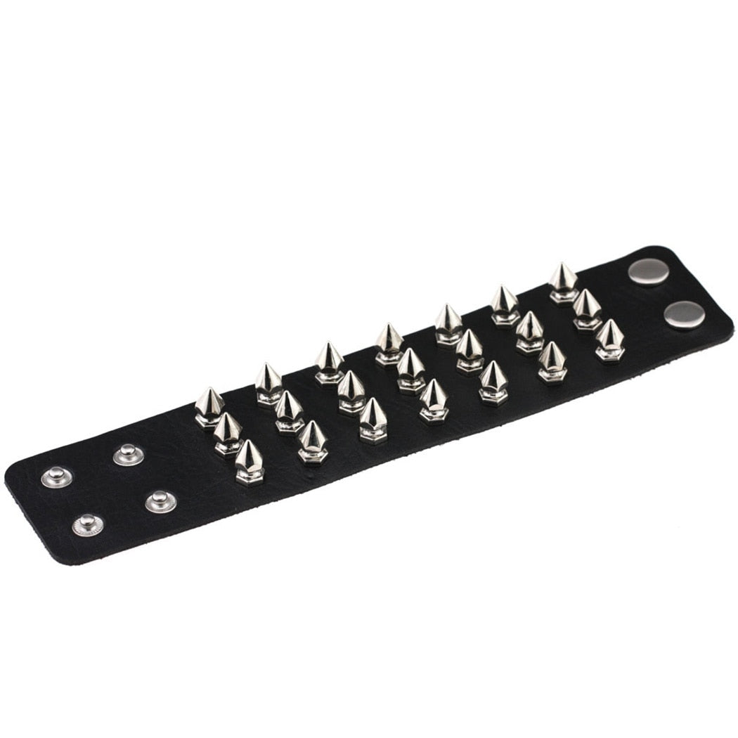 Punk Gothic Rock Cuspidal Spikes Rivet Cone Stud Wide Leather Cuff Bracelet Wristbands Charm Bangle Fashion Unisex Jewelry