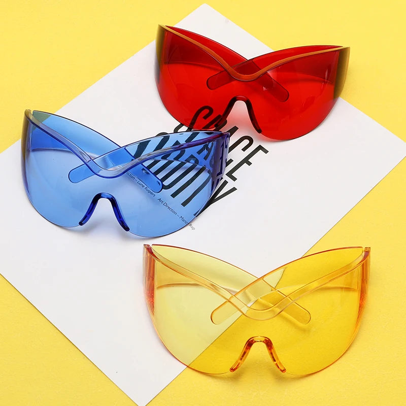 New Steampunk Oversized Sunglasses Women Trends One Piece Punk Sun Glasses