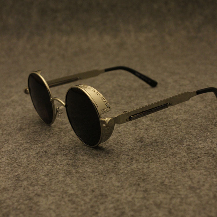 Retro Round Frame Sunglasses Brown Men And Women Chain Prince Mirror Steampunk Sunglasses Heavy Metal Sunglasses