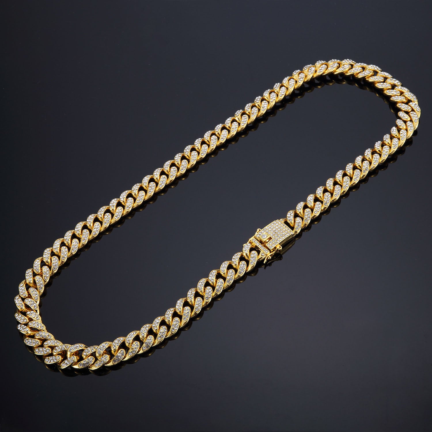 Hip Hop Necklace Jewelry 12mm Wide Butterfly Buckle Thick Gold Plating Cuban Chain