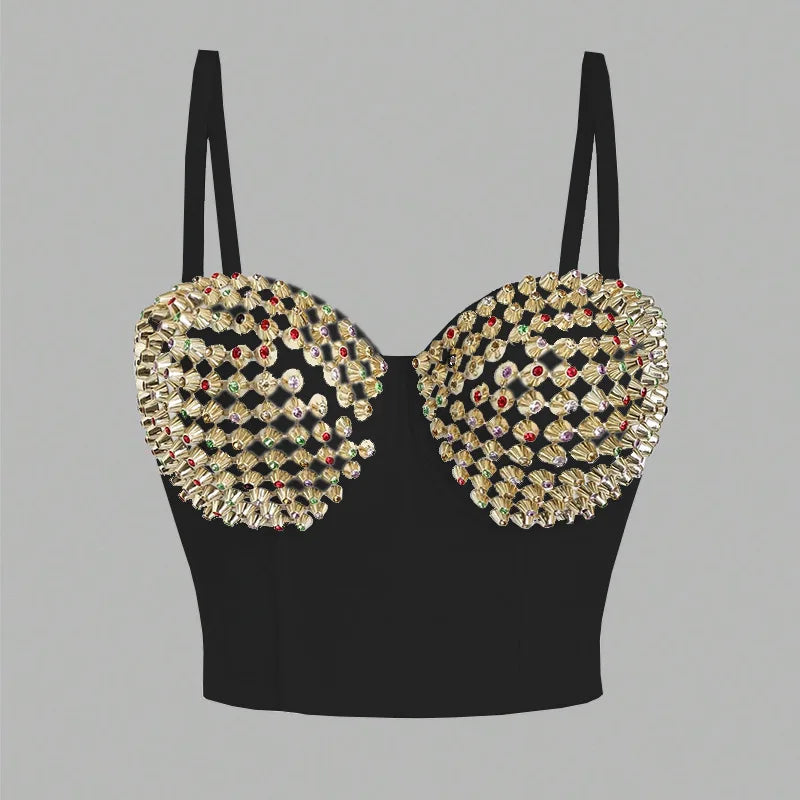 Wholesale Luxury Design Corset Diamonds Rivet Outwear Crop Tops for Women Sexy Camis