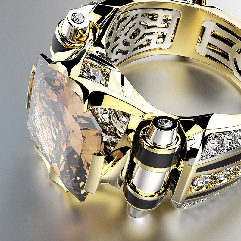 Gold with Black Stone Men's Ring Steampunk Vintage Engement Lovly Wedding Rings