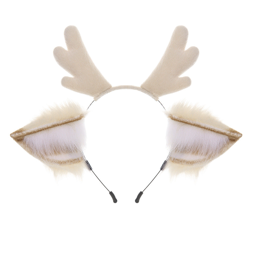 Christmas Reindeer Antler Headband, Cute Plush Deer Ears Hair Accessory, Cosplay Realistic Animal Ears Headband, Handmade Costume Jewelry