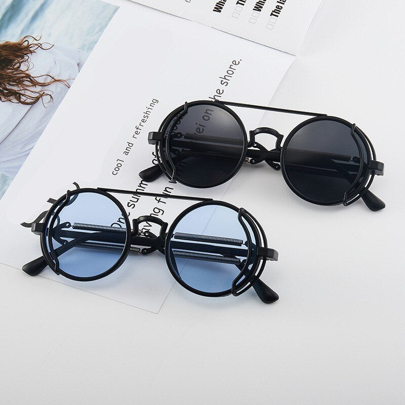 Steampunk Sunglasses UV400 High Quality  Colored Lenses Glasses Men Women Retro Round Metal Frame Sunglasses Eyewear
