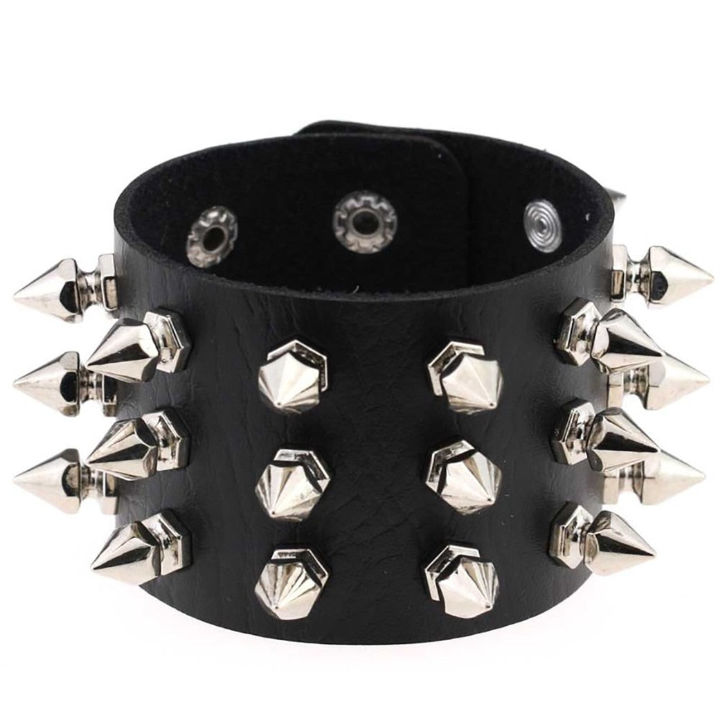 Punk Gothic Rock Cuspidal Spikes Rivet Cone Stud Wide Leather Cuff Bracelet Wristbands Charm Bangle Fashion Unisex Jewelry