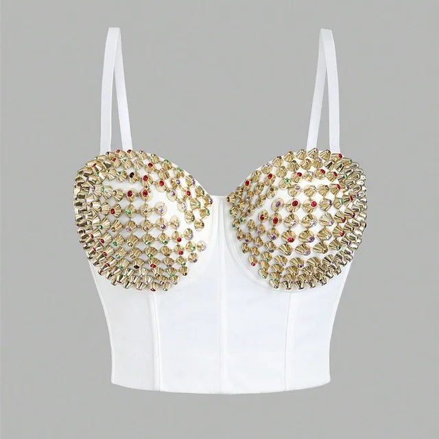 Wholesale Luxury Design Corset Diamonds Rivet Outwear Crop Tops for Women Sexy Camis