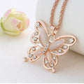 Rose Gold Opal Butterfly Pendant Women's Exquisite Necklace Sweater Chain jewelry