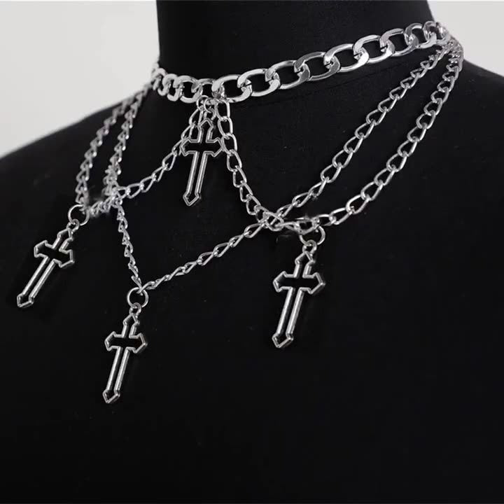 Necklace Jewelry Fashion Female Cross Multi layer Necklace Gothic Cross Pendant Necklace