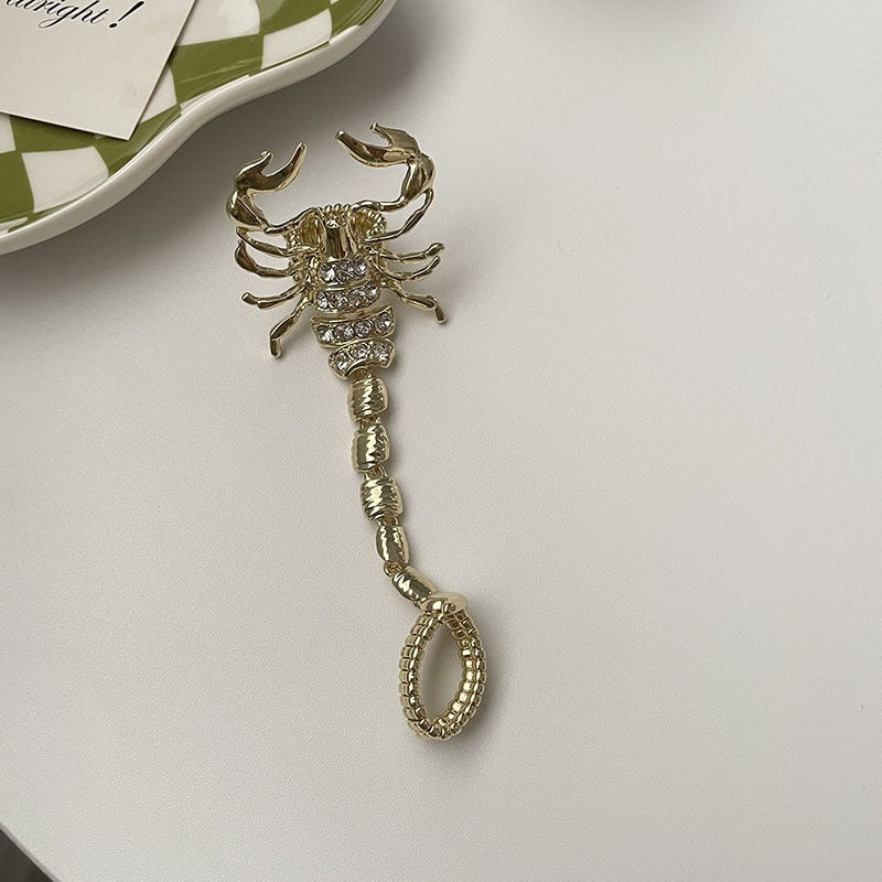 White Metal Scorpion Chain Ring Female Hip-Hop Punk Ins Exaggerated Elastic Unique Index Finger Ring