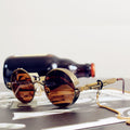 Retro Round Frame Sunglasses Brown Men And Women Chain Prince Mirror Steampunk Sunglasses Heavy Metal Sunglasses
