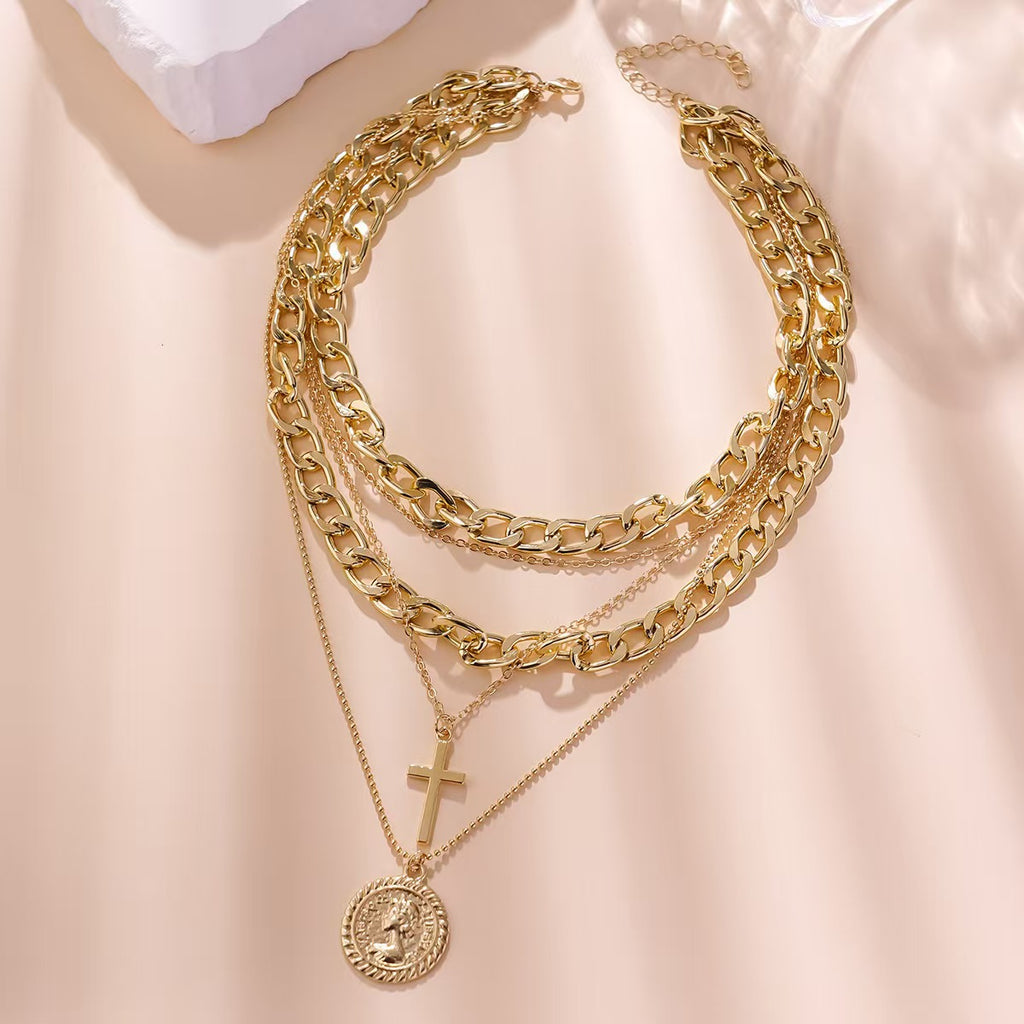 Alloy jewelry portrait layered necklace