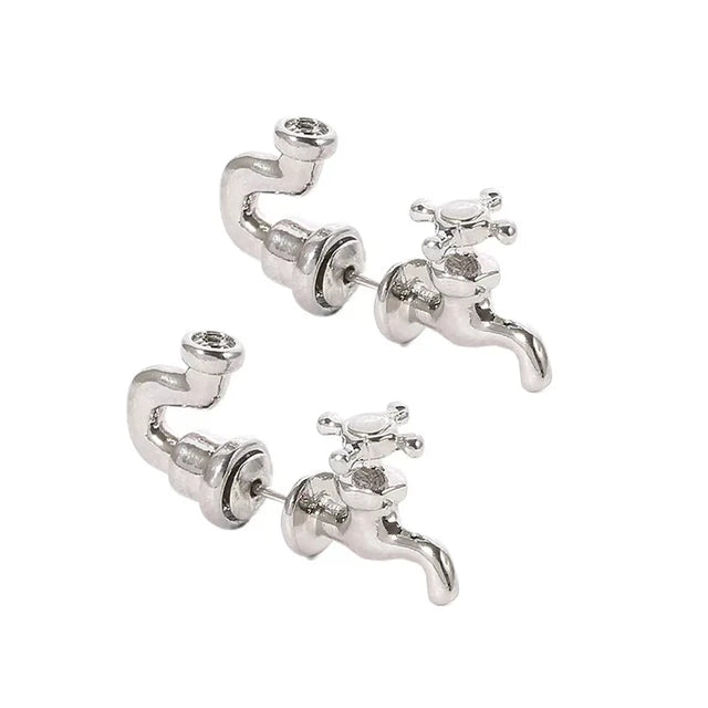 Industrial Punk Water Faucet Shape Stud Earrings For Men Women Gothic Piercing Earring Personality Halloween Fashion Jewelry