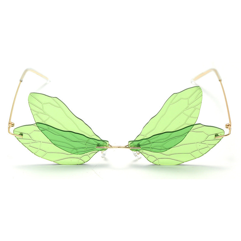 Personality Guyuan Dragonfly Sunglasses Retro Dragonfly Steampunk Glasses Frameless Gradient Transparent Lenses
