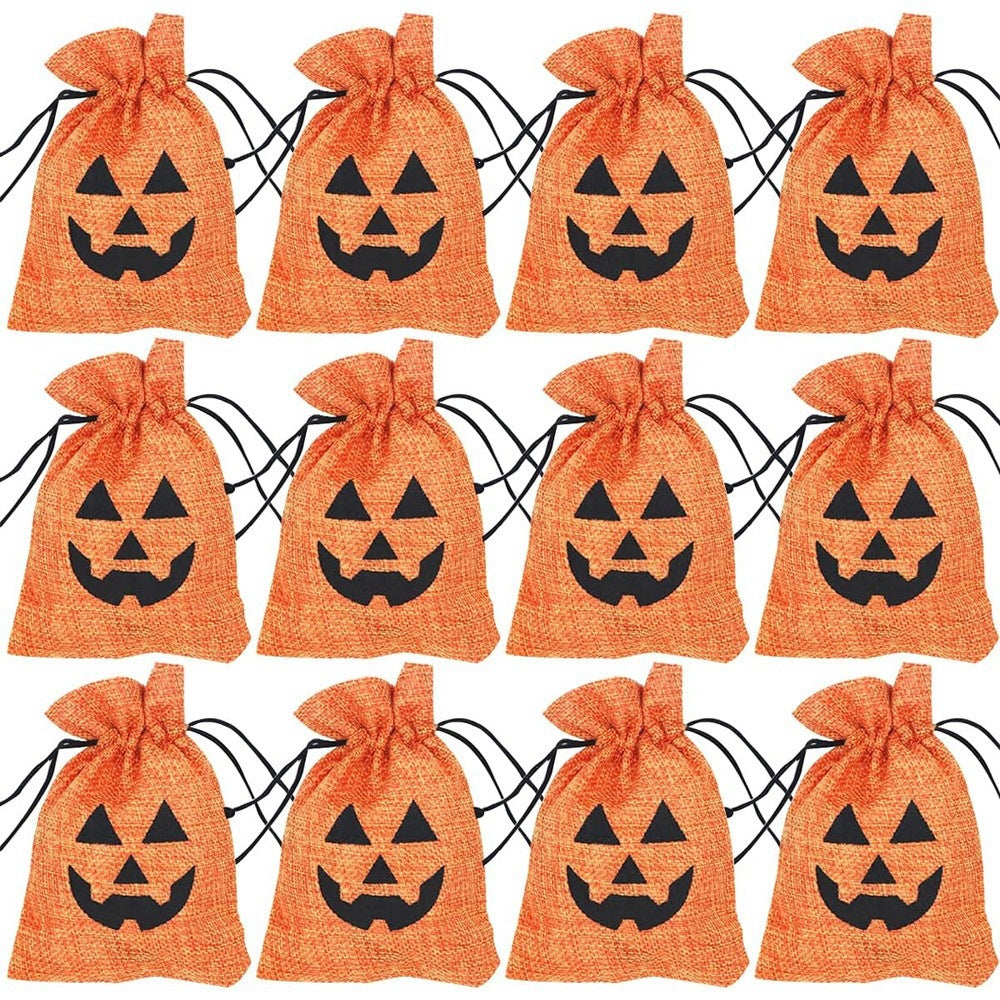 Halloween Party Gift Burlap Bag Candy Drawstring Pouch Christmas Ghost Festival Decoration Props Jewelry Set of 5
