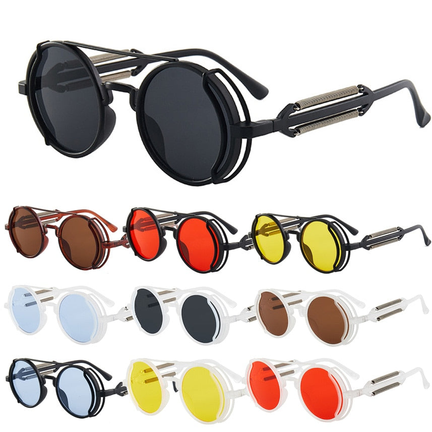 Steampunk Sunglasses UV400 High Quality  Colored Lenses Glasses Men Women Retro Round Metal Frame Sunglasses Eyewear
