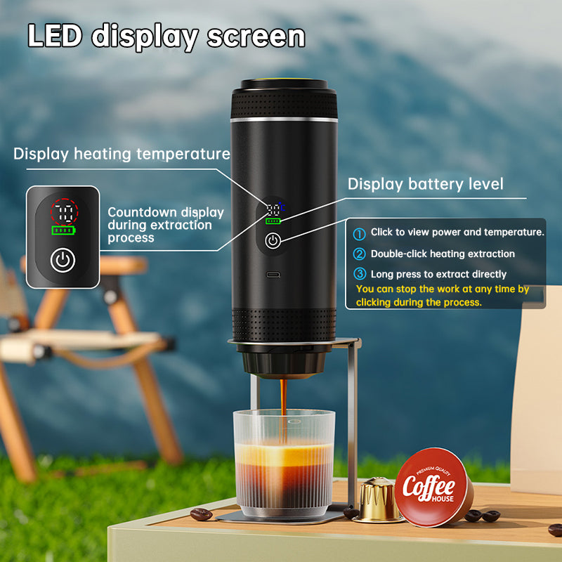 Portable Espresso Machine w/ Digital Display – 3-in-1 Capsule & Ground Coffee Maker for Travel, Camping & Office