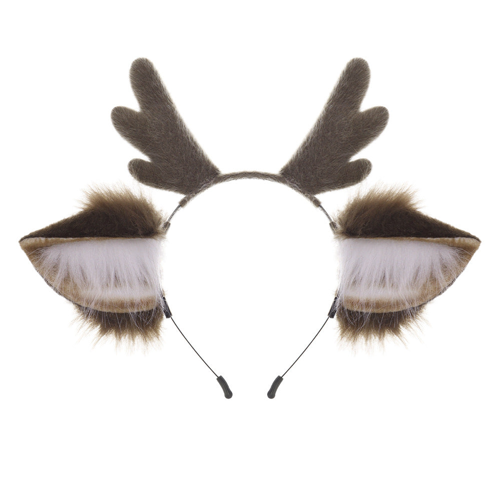 Christmas Reindeer Antler Headband, Cute Plush Deer Ears Hair Accessory, Cosplay Realistic Animal Ears Headband, Handmade Costume Jewelry