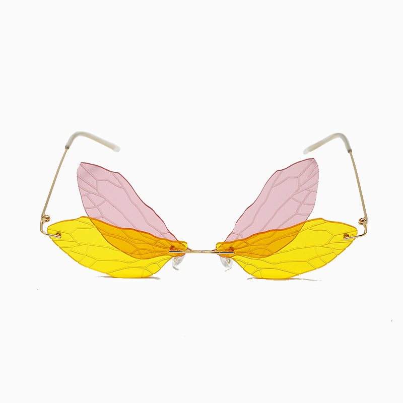 Personality Guyuan Dragonfly Sunglasses Retro Dragonfly Steampunk Glasses Frameless Gradient Transparent Lenses