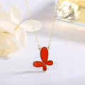 YUNLI Real 18K Gold Butterfly Pendant Necklace Natural Agate Stone Pure Solid AU750 Chain Fine Jewelry Gift for Women PE020