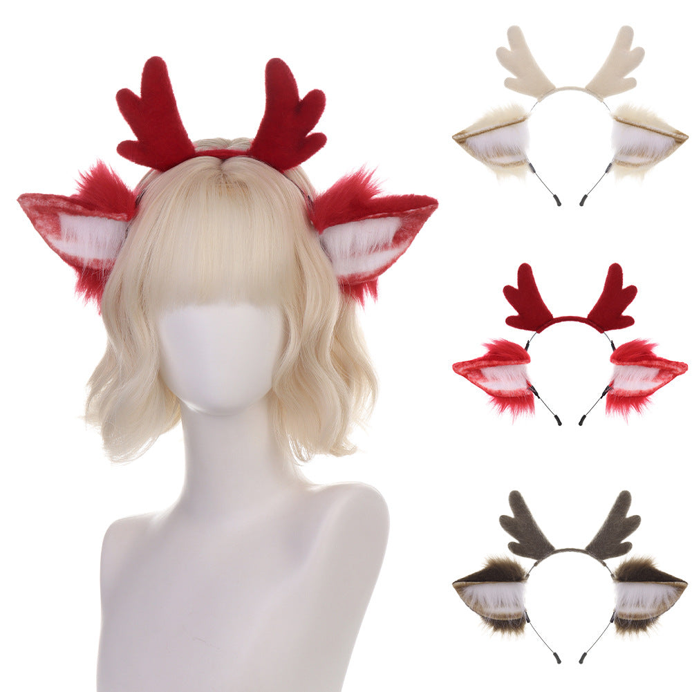 Christmas Reindeer Antler Headband, Cute Plush Deer Ears Hair Accessory, Cosplay Realistic Animal Ears Headband, Handmade Costume Jewelry