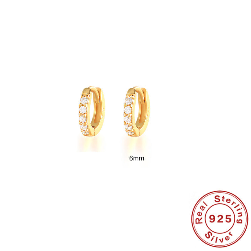 S925 Sterling Silver Circle Earrings with Turquoise and Diamond Inlay 18K Gold Plated Stud Earrings Jewelry