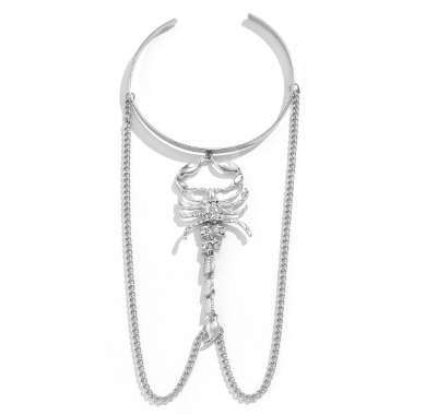 Vintage Punk Scorpion Tassel Chain Ring Bracelet Sets for Women Men Gothic Crystal Ring Connected Finger Charm Bracelets Jewelr