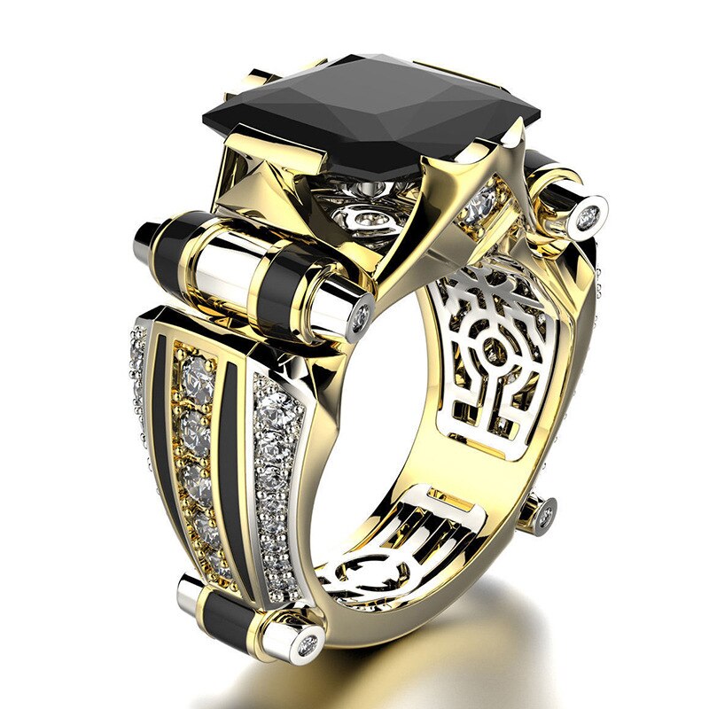 Gold with Black Stone Men's Ring Steampunk Vintage Engement Lovly Wedding Rings