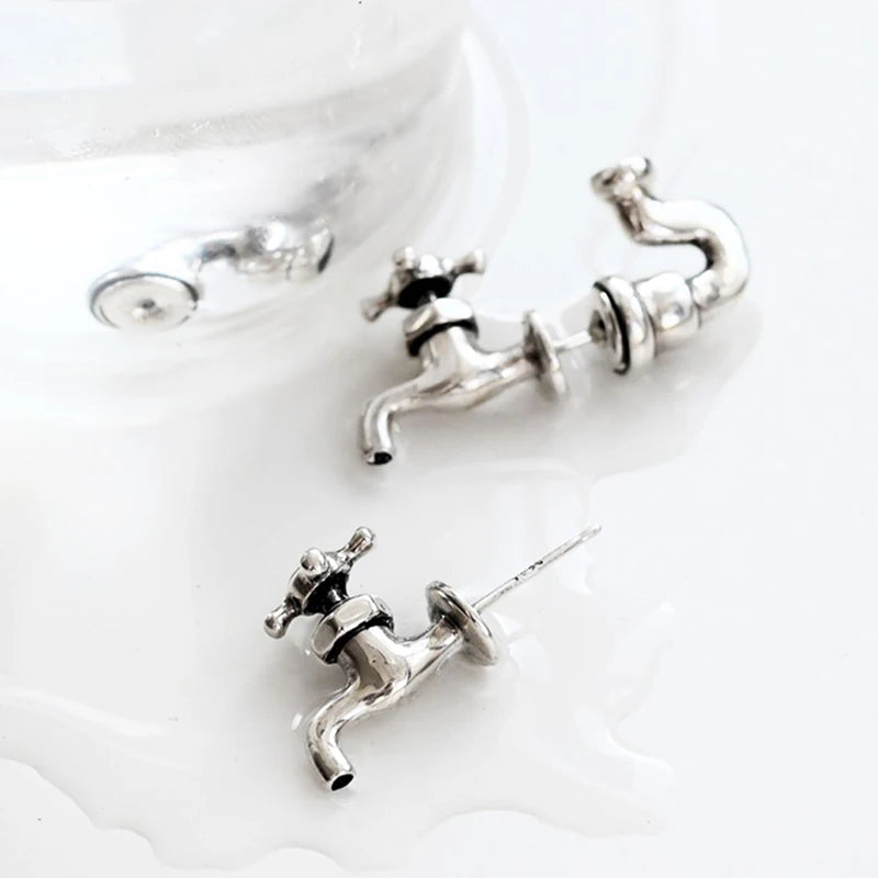 Industrial Punk Water Faucet Shape Stud Earrings For Men Women Gothic Piercing Earring Personality Halloween Fashion Jewelry