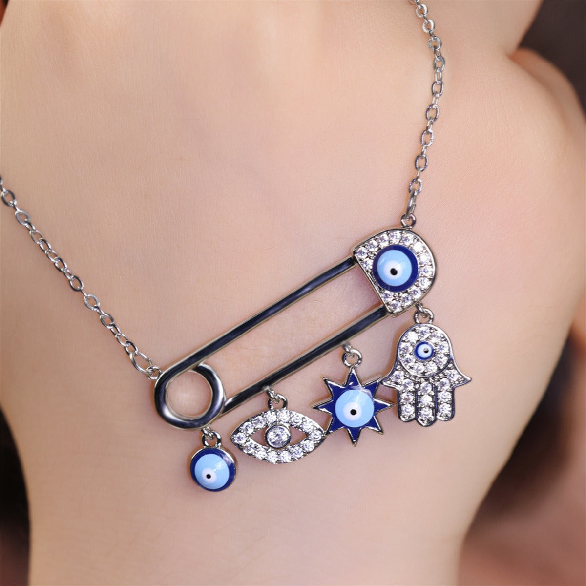 Devil's Eye Paper Clip Necklace, Minimalist, Extraordinary, Luxury, Elegant Necklace