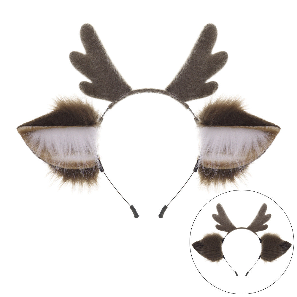 Christmas Reindeer Antler Headband, Cute Plush Deer Ears Hair Accessory, Cosplay Realistic Animal Ears Headband, Handmade Costume Jewelry