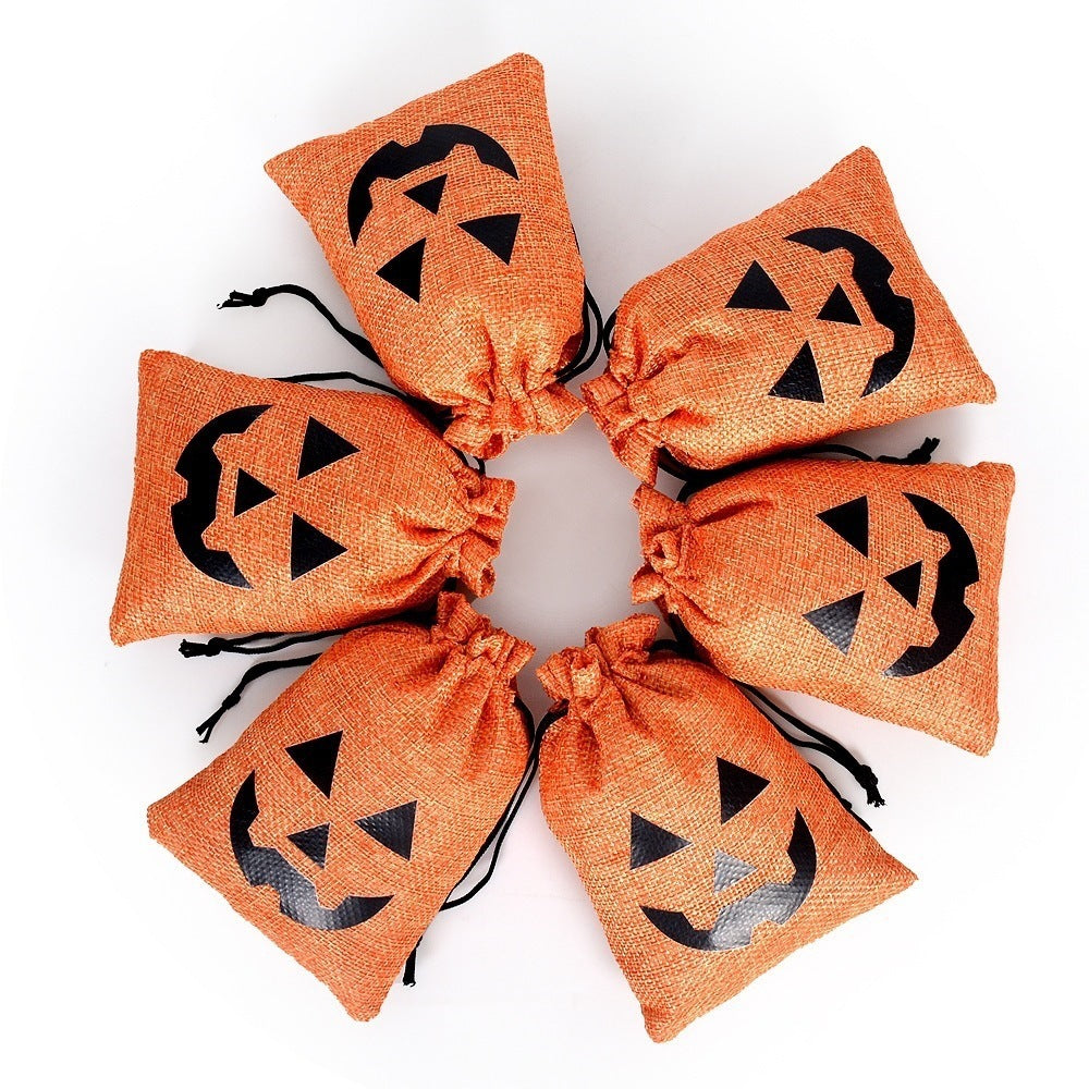 Halloween Party Gift Burlap Bag Candy Drawstring Pouch Christmas Ghost Festival Decoration Props Jewelry Set of 5