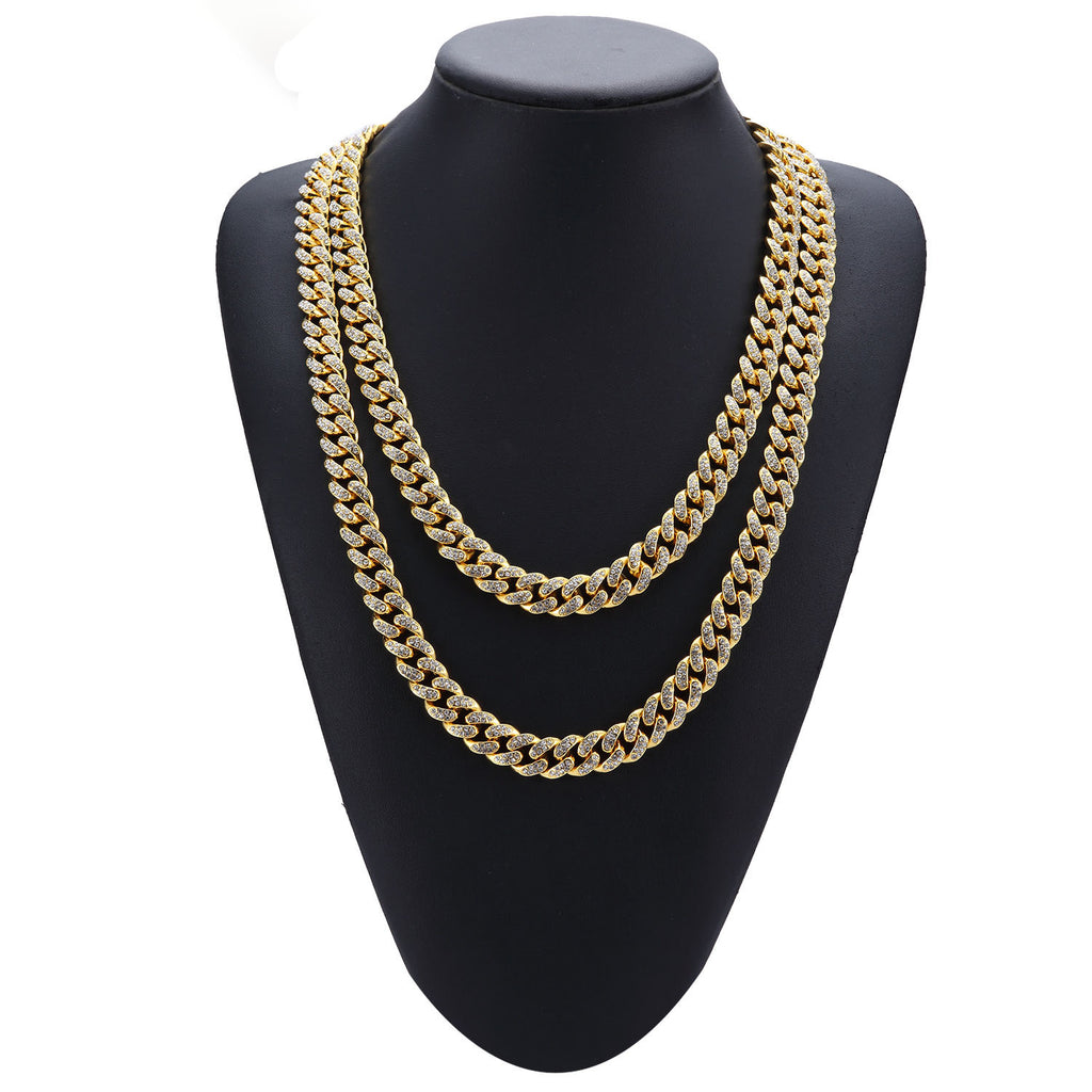 Hip Hop Necklace Jewelry 12mm Wide Butterfly Buckle Thick Gold Plating Cuban Chain