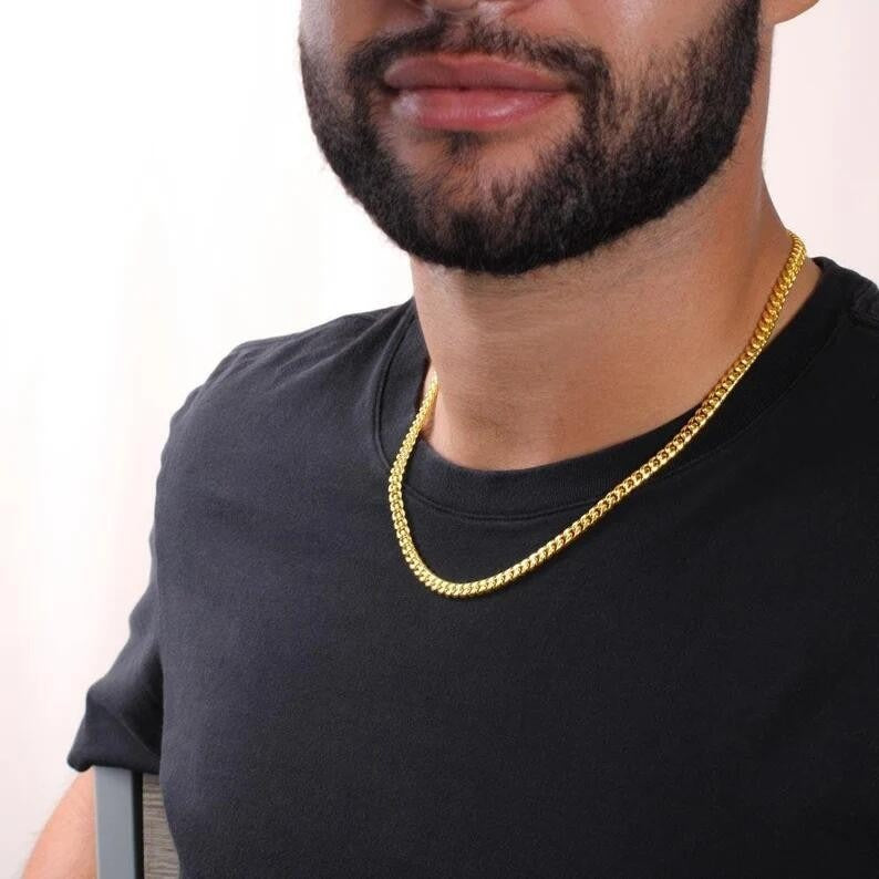 New minimalist 14K gold Cuban chain for men's titanium steel single round dense chain