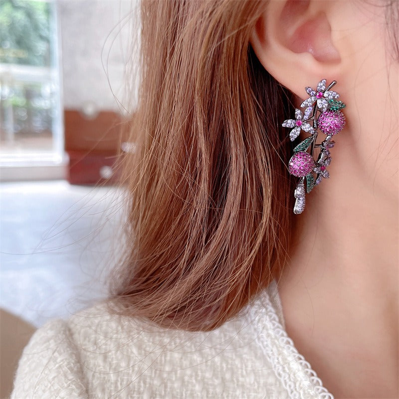 Light luxury flower and fruit series earrings high-end cherry earrings
