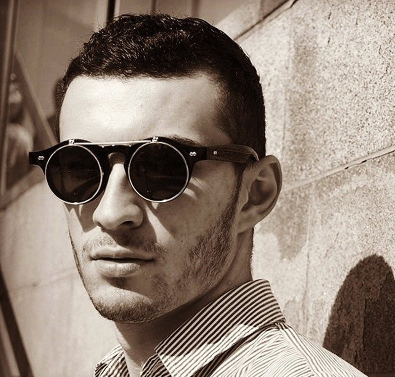 Round SteamPunk Flip Up Sunglasses Classic Double Layer Clamshell Design Sun Glasses