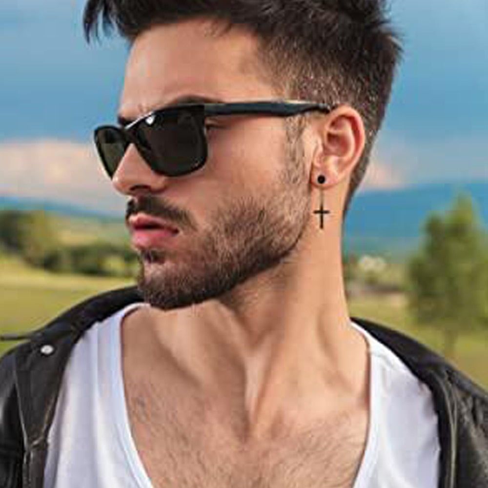 SexeMara 1 Piece Punk Gothic Stainless Steel Stud Earring Cross Round Fake Ear Taper Dumbbell Fashion Women Men Rock Jewelry