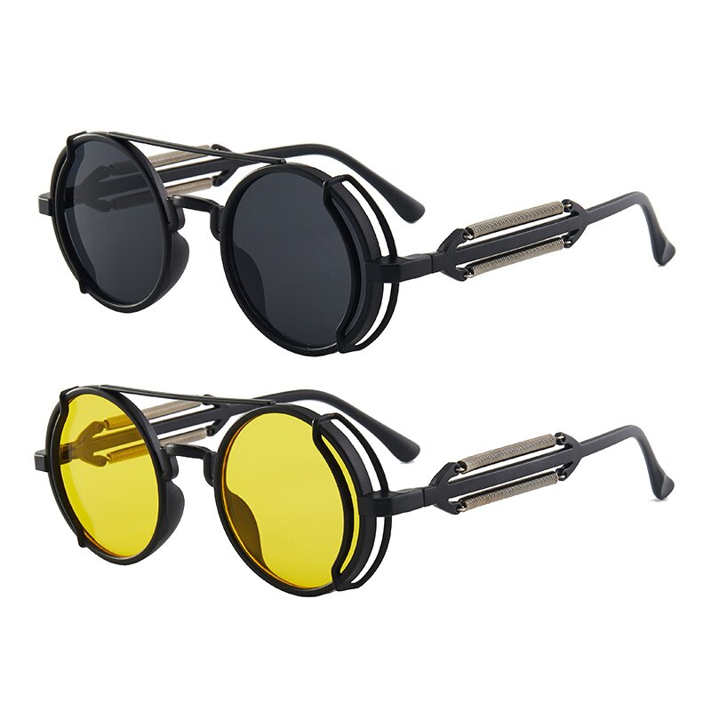 Steampunk Sunglasses UV400 High Quality  Colored Lenses Glasses Men Women Retro Round Metal Frame Sunglasses Eyewear