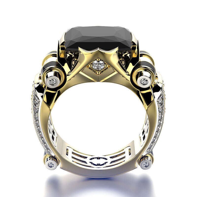 Gold with Black Stone Men's Ring Steampunk Vintage Engement Lovly Wedding Rings