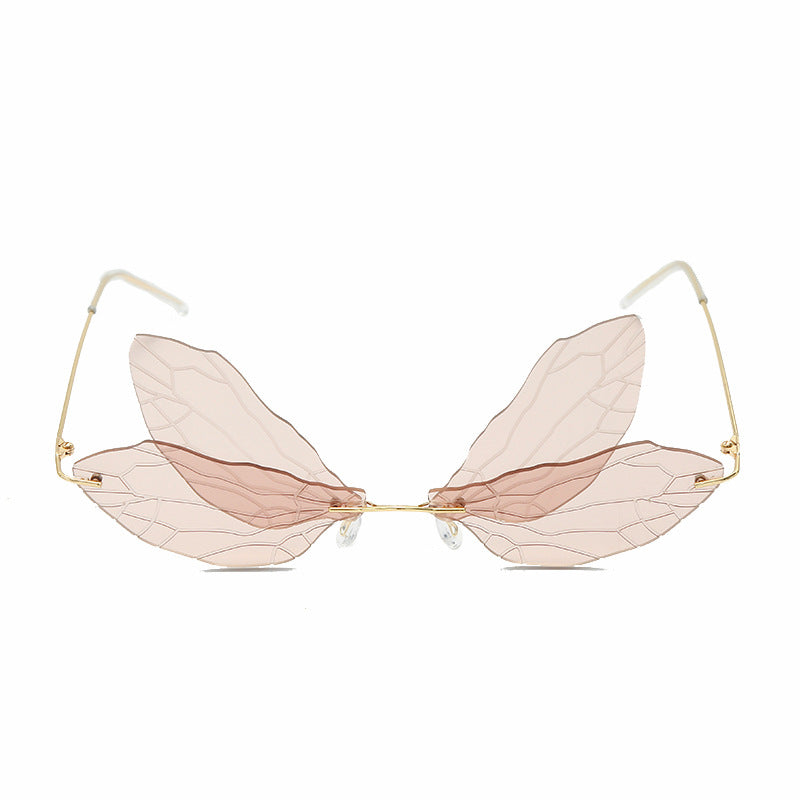 Personality Guyuan Dragonfly Sunglasses Retro Dragonfly Steampunk Glasses Frameless Gradient Transparent Lenses