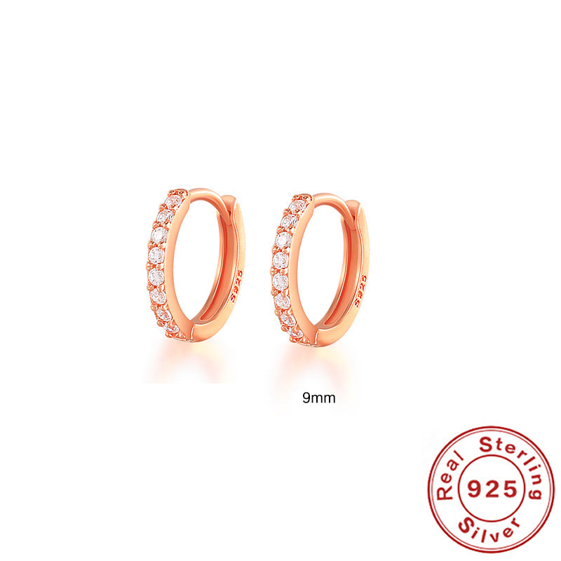 S925 Sterling Silver Circle Earrings with Turquoise and Diamond Inlay 18K Gold Plated Stud Earrings Jewelry