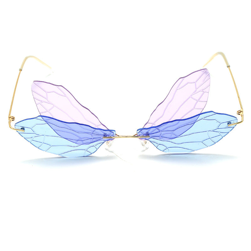 Personality Guyuan Dragonfly Sunglasses Retro Dragonfly Steampunk Glasses Frameless Gradient Transparent Lenses