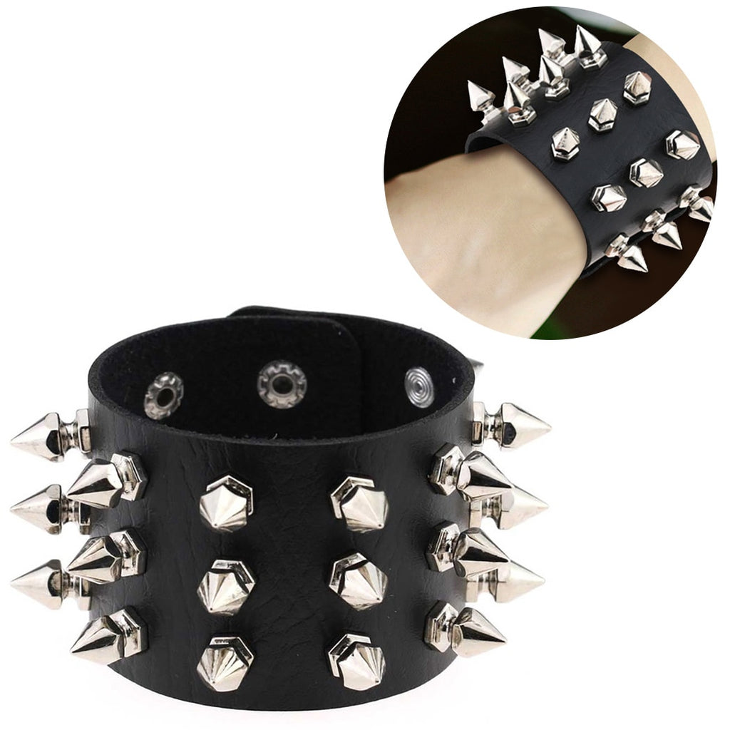 Punk Gothic Rock Cuspidal Spikes Rivet Cone Stud Wide Leather Cuff Bracelet Wristbands Charm Bangle Fashion Unisex Jewelry