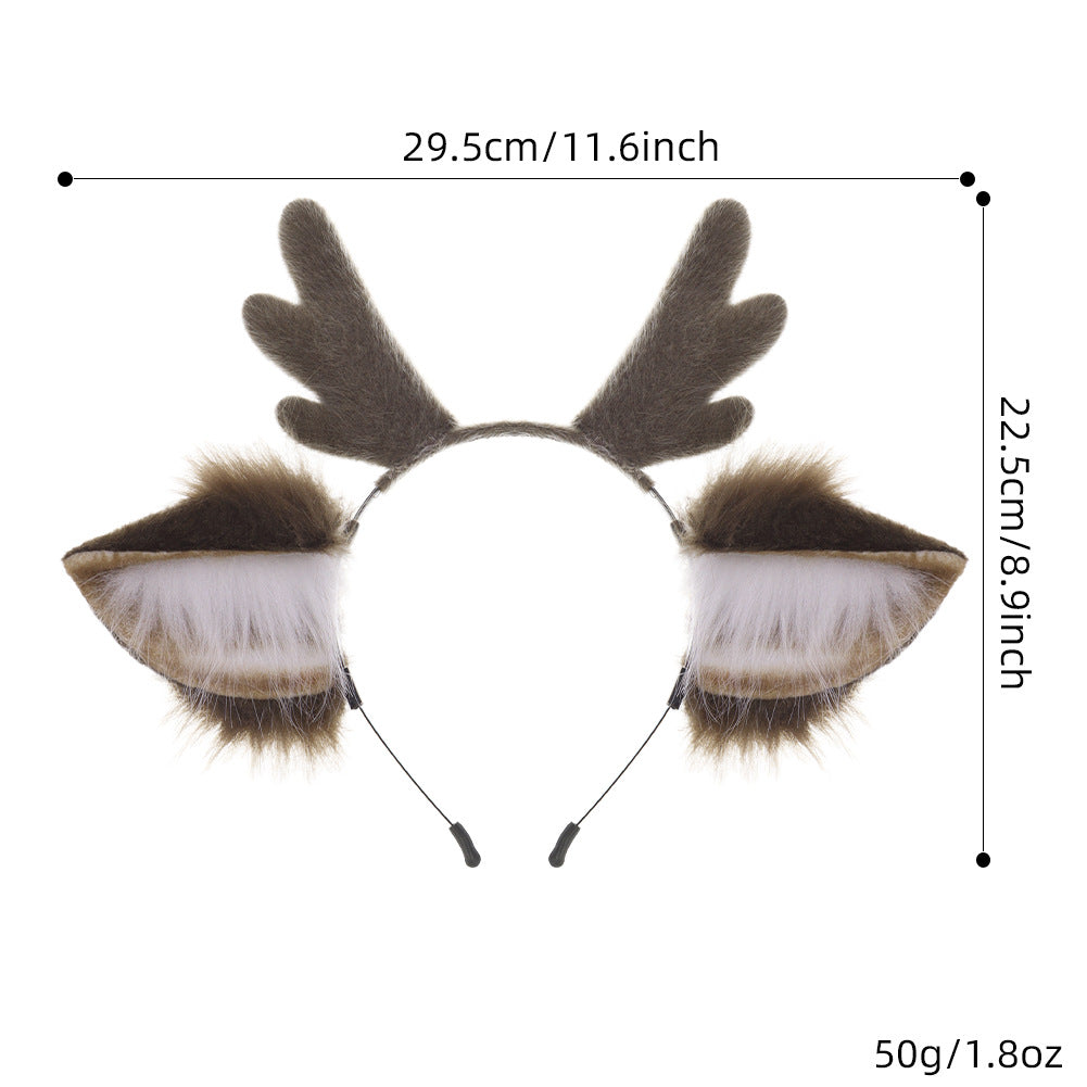 Christmas Reindeer Antler Headband, Cute Plush Deer Ears Hair Accessory, Cosplay Realistic Animal Ears Headband, Handmade Costume Jewelry
