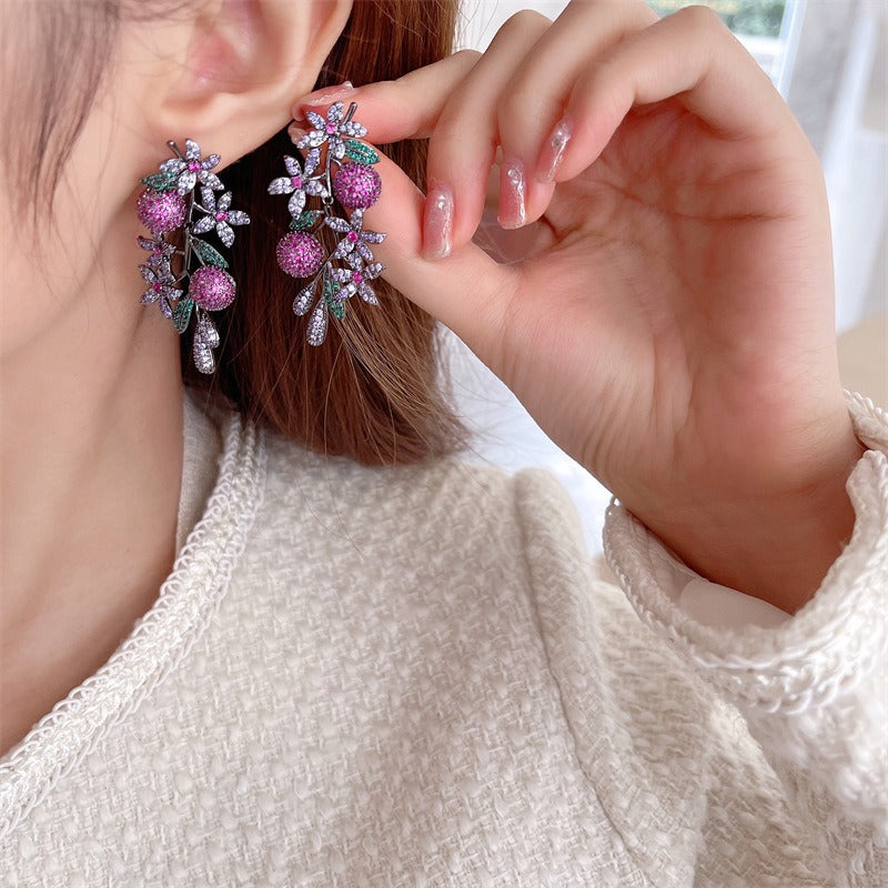Light luxury flower and fruit series earrings high-end cherry earrings